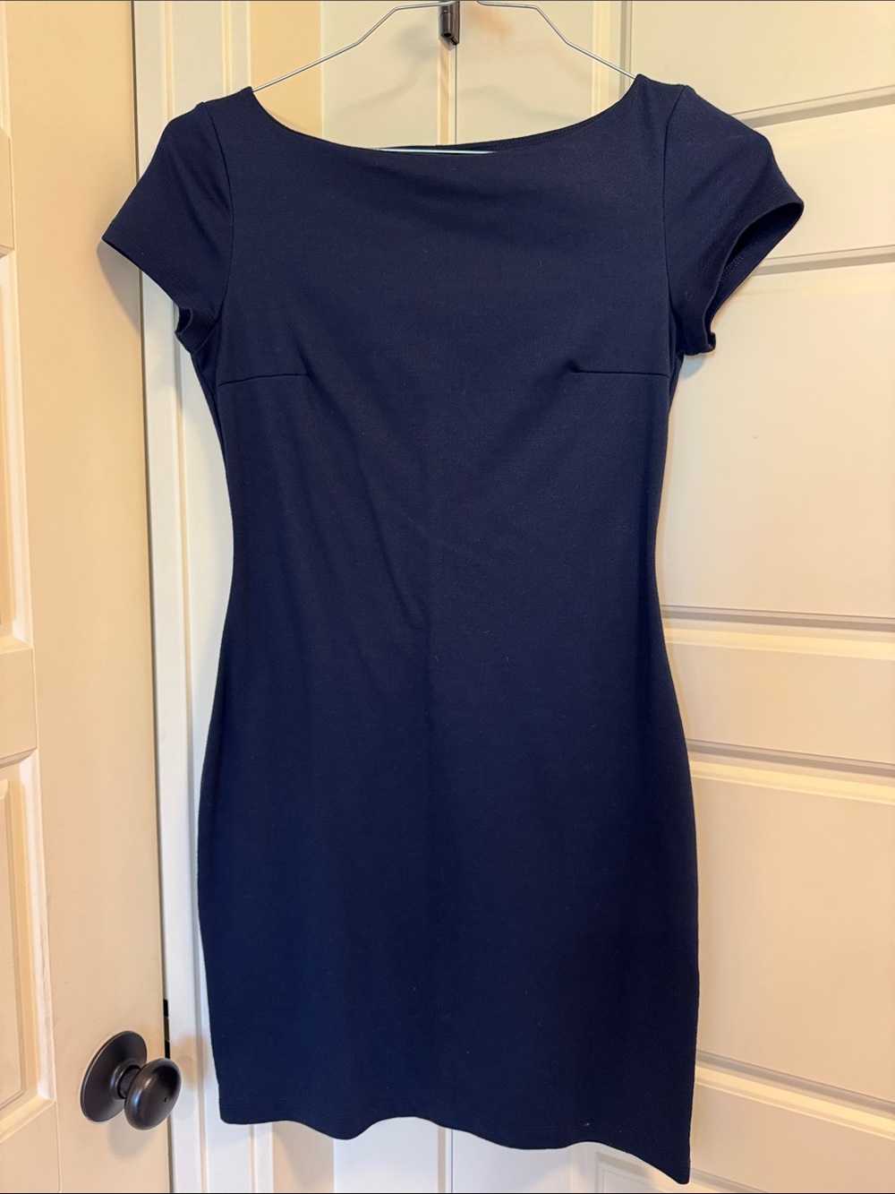Classic Navy Boatneck Cap-Sleeve Mini Dress